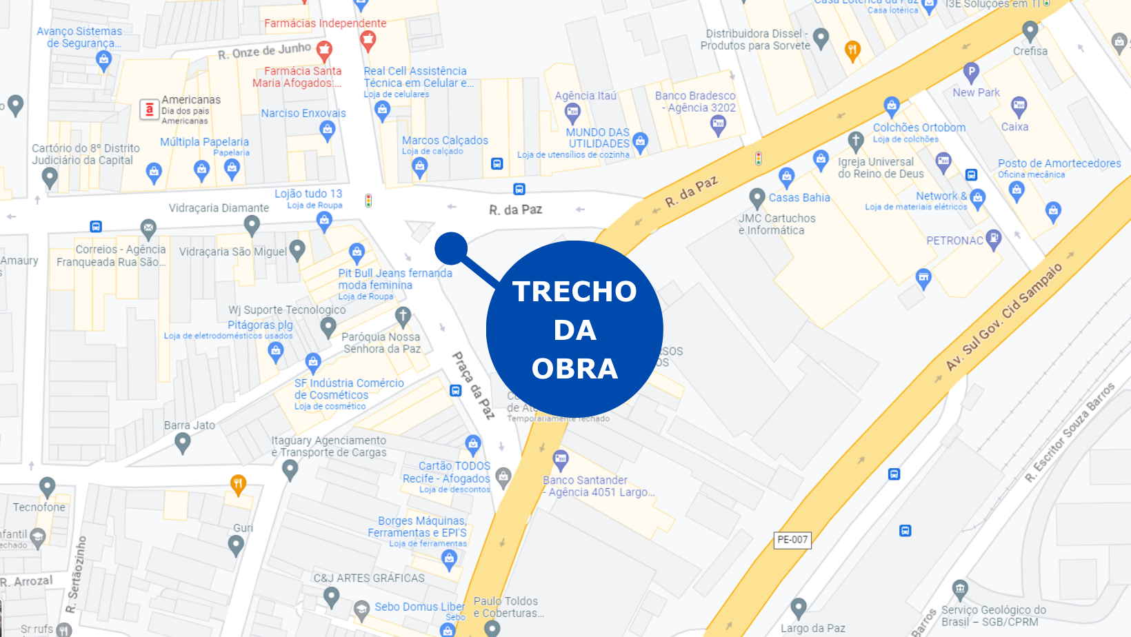 Mapa de obra - Rua da Paz
